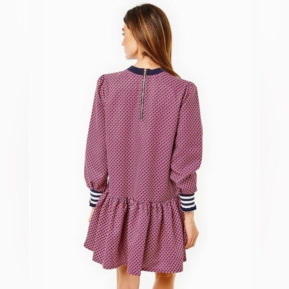 Addison Bay Active Crepe Vine Dress in Navy/Cherry Stars Size L - Picture 4 of 6